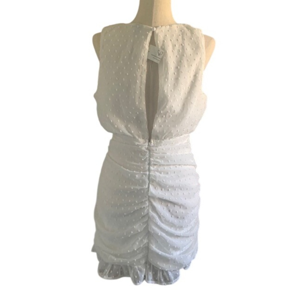 NWT Romantic Coquette Swiss Dot Ivory Ruched V Neck Mini Dress L Bridal Shower L - Picture 6 of 12